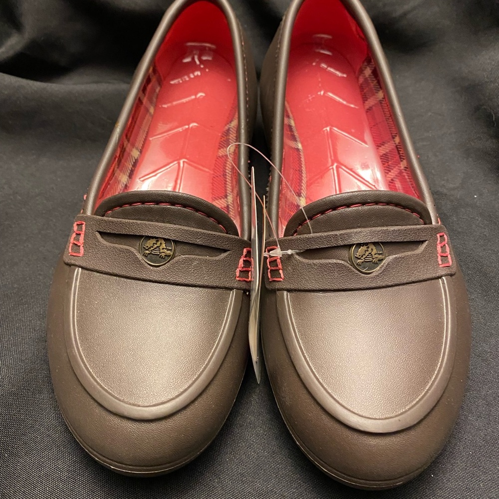 Crocs-Loafters, Espresso and Watermelon-NWT, Size:9, Women’s, Lano W